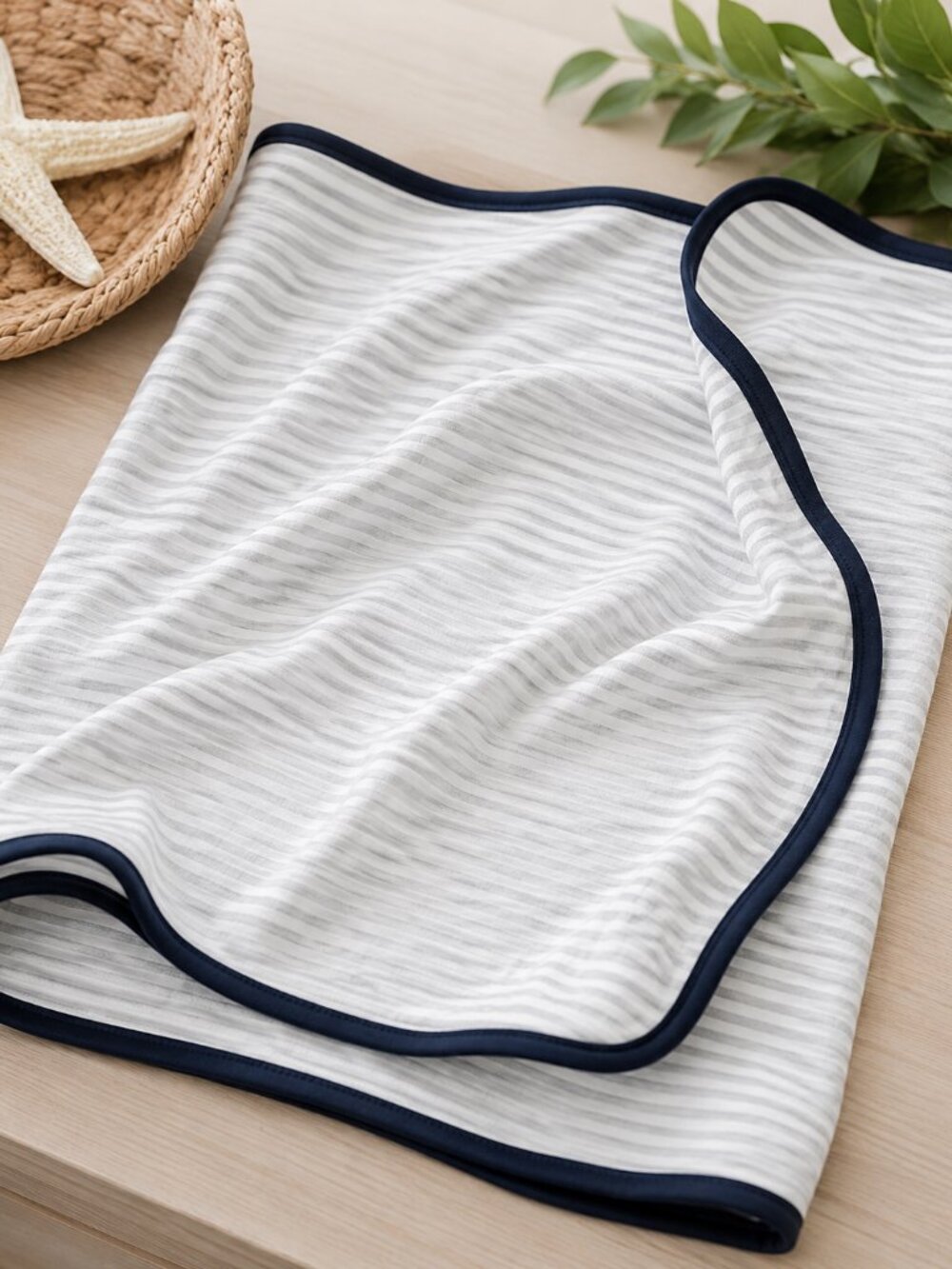 Baby‎ Gear Gray White Striped Blanket Black Trim